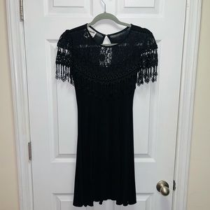 Black Dress with Lace Appliqué